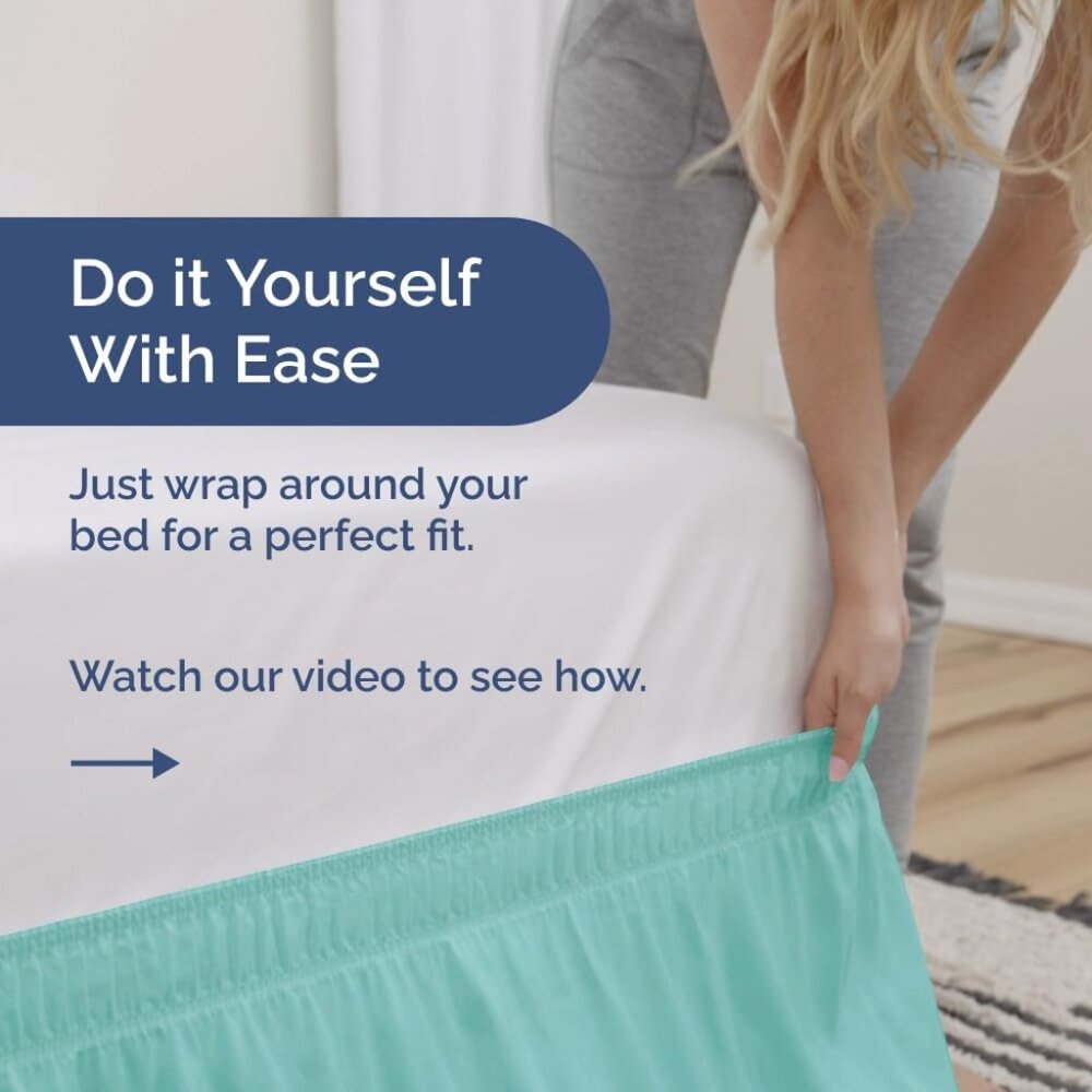 Wrap Around Dust Ruffle Bed Skirt - Spa Blue - for King Size Beds with 15 Inch D - Picture 3 of 9